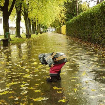 child rain leaves nature