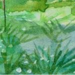 watercolor painting of dark and light green plants